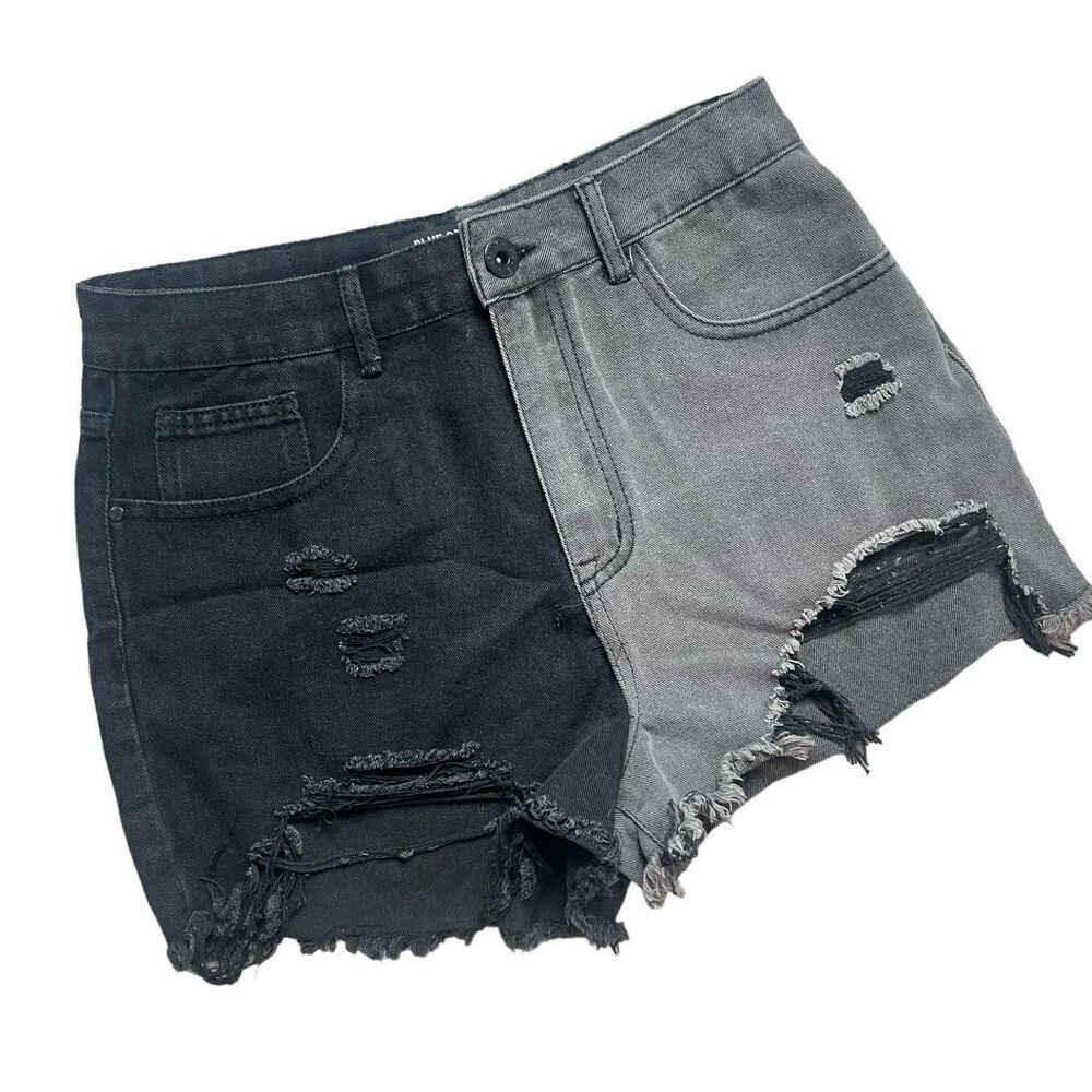Womens Blue Savvy Boutique Distressed Two Tone Color Block Jean Shorts - Sz 9